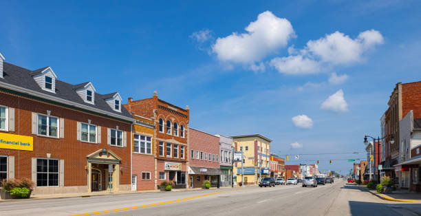 Jay County Portland, Indiana, USA - August 21, 2021: The business district on Meridian Street jay stock pictures, royalty-free photos & images