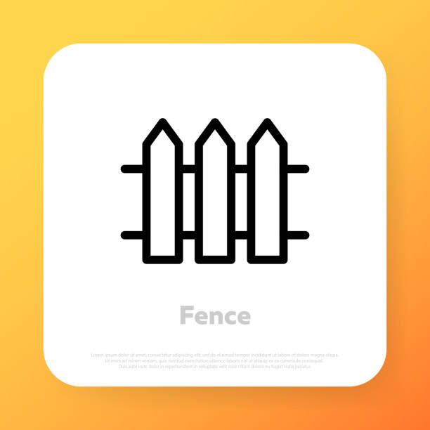 フェンス線ベクトルアイコン。細い線黒いフェンスアイコン、フラットベクトル。 - picket fence fence picket front or back yard点のイラスト素材／クリップアート素材／マンガ素材／アイコン素材