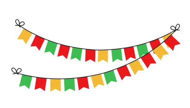 Vector illustration of Colorful Party Flags And Confetti. Celebration and Party. Surprise Banner. Holiday background with hanging flags. Festa junina brazil. Vector Illustration