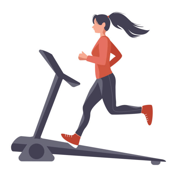 dziewczyna na bieżni. ilustracja wektorowa - treadmill stock illustrations