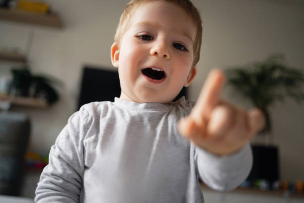 istock Caucasian toddler boy pointing at camera 1364016066