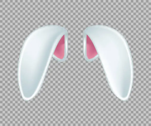 Vector illustration of Rabbit ears realistic 3d vector illustration. Easter bunny ears kid headband, mask. Hare costume white and pink element. Photo editor, booth, video chat app isolated on transparent background