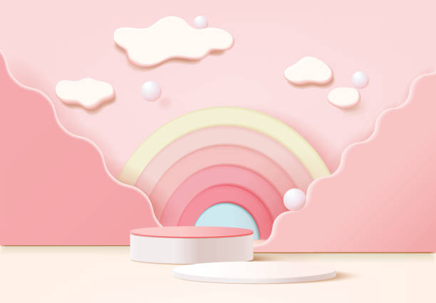 istock 3d rendering of podium and abstract geometric with empty space for kids or baby product. 1364017066