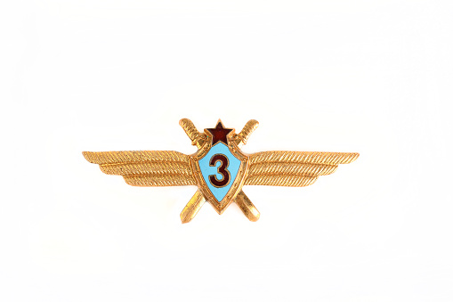 Special insignia that identifies of the class pilots on Soviet air navy on white background.