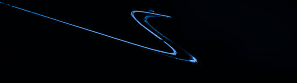 blue car lights at night. long exposure - blue streak lights imagens e fotografias de stock