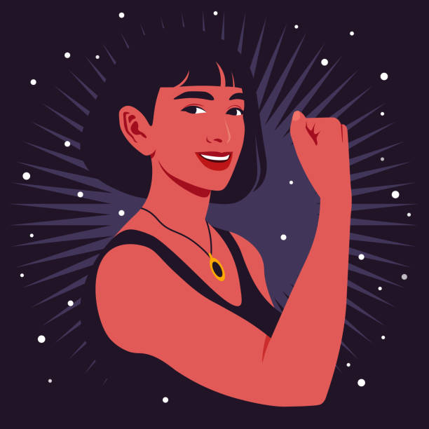 ilustrações de stock, clip art, desenhos animados e ícones de portrait of a strong hispanic woman in half-turn. avatar - muscular build bicep women female