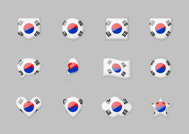 istock South Korea - set of shiny flags of different shapes. 1364022166