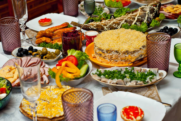 istock delicious dishes on the table in the restaurant. serving table. sharpness on the front dish 1364023805