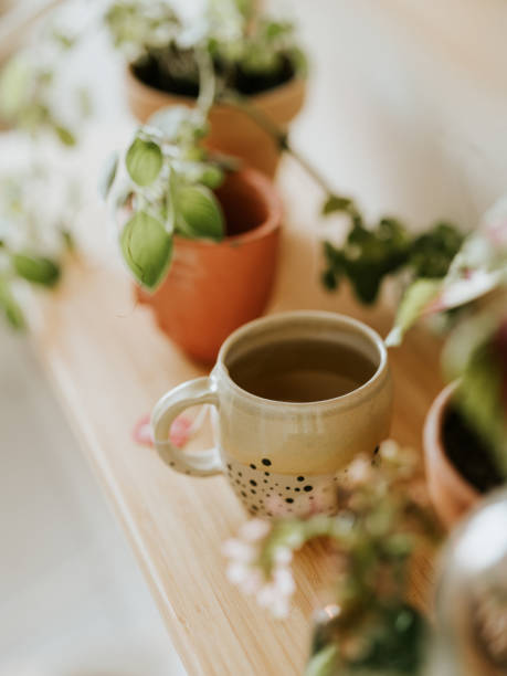 istock Green tea in ceramic teacup indoors at home 1364024095