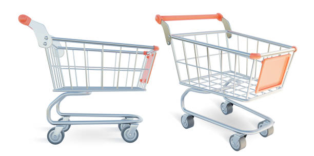 stockillustraties, clipart, cartoons en iconen met 3d different metal shopping carts set plasticine cartoon style. vector - winkelwagen