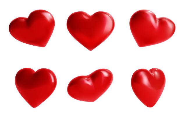 3d Different Red Valentine Hearts Set Plasticine Cartoon Style. Vector vector art illustration