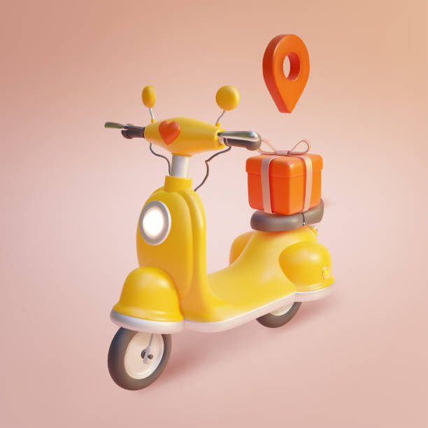 3d Yellow Scooter and Delivery Packages Plasticine Cartoon Style. Vector vector art illustration