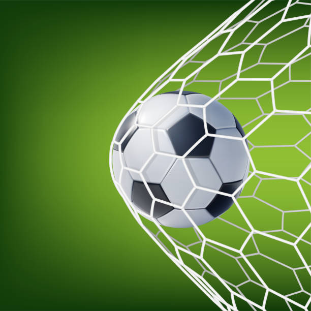ilustrações, clipart, desenhos animados e ícones de realistic detailed 3d soccer ball marca um gol. vetor - netting