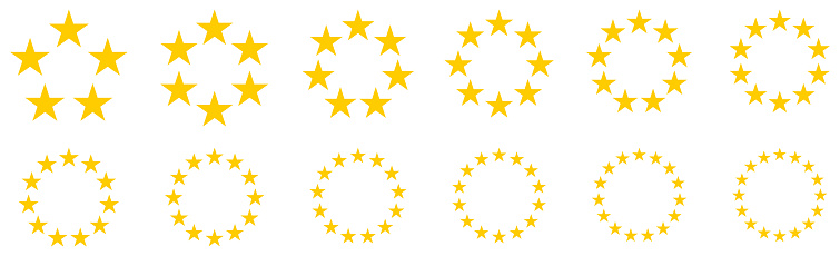 Circle made out of five pointed stars, version with five to sixteen objects, can be used as infographics element