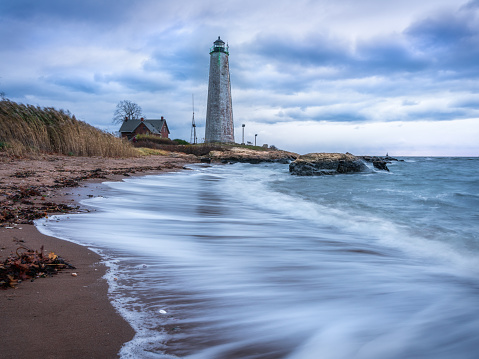 A stormy evening in New Haven, CT, at Lighthouse Point Park.