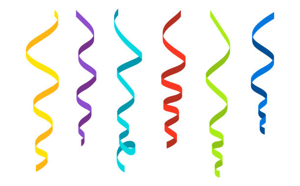 ilustrații de stoc cu confetti panglică. streamer confetti. serpentine pentru petrecere, carnaval, decorare și sărbători. felicitari pentru ziua de nastere, craciun, nunta si carnaval. plat popper distractiv. vector - serpentină