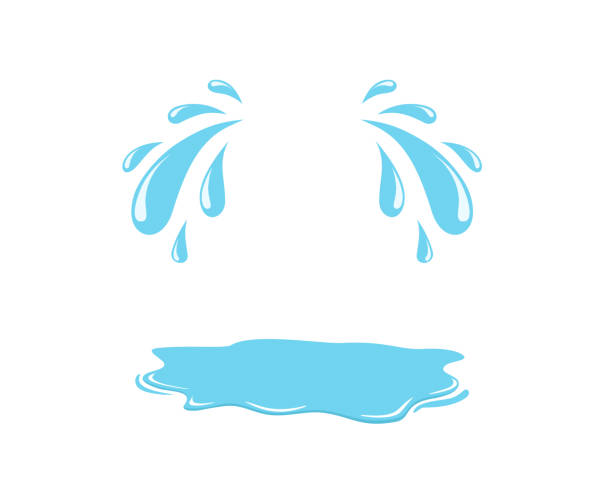 tränentropfen mit pfütze. schweißtropfen mit pfütze. schrei-symbol. cartoon-tränen. blau fallender regentropfen. wasser tropft isoliert auf weißem hintergrund. vektor - rain cute falling water raindrop stock-grafiken, -clipart, -cartoons und -symbole