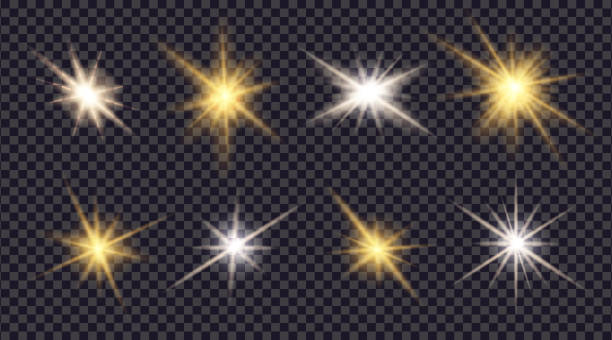 Bright spark star or glitter sparks of sun or camera. Shining sunlight ray. Magic burst beam isolated. vector Glare flare lights. Golden lens effects on transparent background. Bright spark star or glitter sparks of sun or camera. Shining sunlight ray. Magic burst beam isolated. vector illustration gold light flare stock illustrations