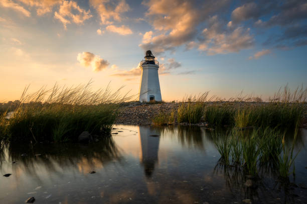 fayerweather lighthouse sunset - landscape new england cloud sky - fotografias e filmes do acervo