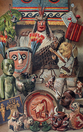 Vintage American traditional culture vintage or retro illustration. Tribal art. Traditional symbols USA