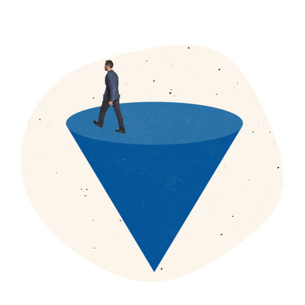 istock Contemporary art collage. Creative design. Businessman standing on cone, symbolizing leadership 1364036822