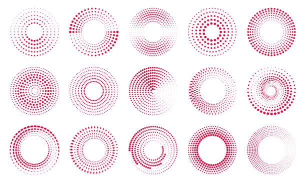 Circle design elements Set of different dotted circles. Round vector elements for design. Halftone effect. concentric stock illustrations