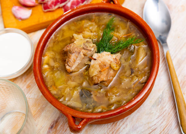 istock Traditional Russian dish is cabbage soup 1364050317