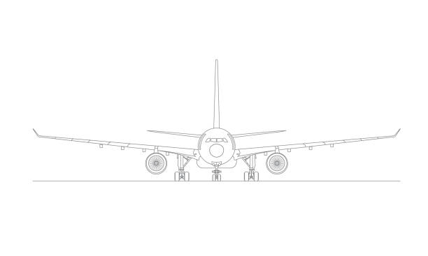 Airplane Front view Front drawing of an airplane airplane commercial airplane propeller airplane aerospace industry stock illustrations