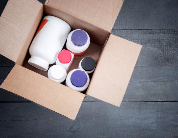 istock Medicines and cosmetics in a cardboard box 1364051027