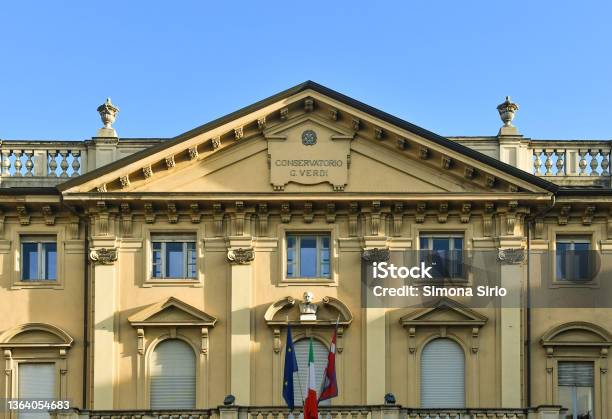 Top Of The Conservatory Giuseppe Verdi In Piazza Bodoni Square City Center Of Turin Piedmont Italy Stock Photo - Download Image Now
