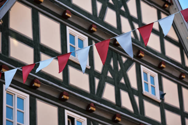 flags and facade of German house