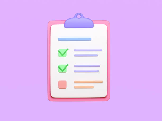 istock Checklist on clipboard paper, 3d render illustration. Notebook with checked tasks. Concept of online survey, exam note, business contract, research form, evaluation document, questionnaire 1364057683