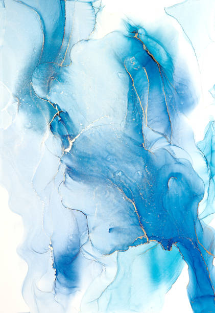 istock Royal cyan mint liquid marble watercolor background with gold lines. Teal turquoise marbled alcohol ink drawing effect. Contemporary liquid painting texture with bronze brush strokes 1364057842