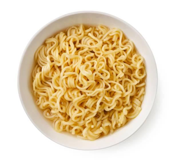istock Instant noodles in a plate on a white background. Top view 1364059912