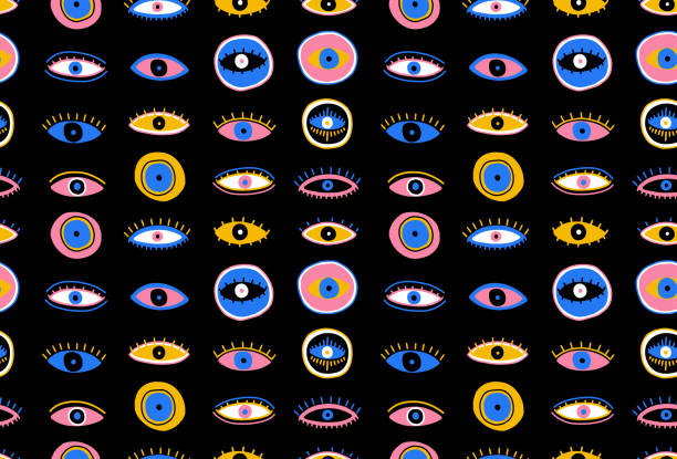 istock Evil Seeing eye symbol seamless pattern. Occult mystic emblem, graphic design tattoo. Esoteric sign alchemy, decorative style, providence sight. 1364061625