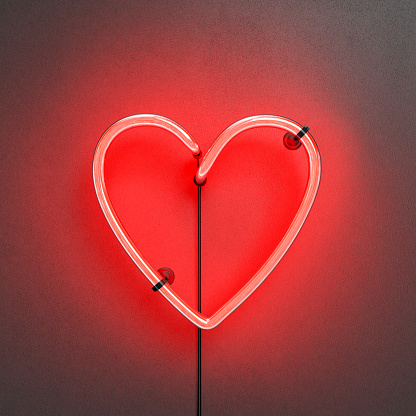red neon lamp in the shape of a heart. minimal concept of valentine, love, greeting card and love. 3d rendering