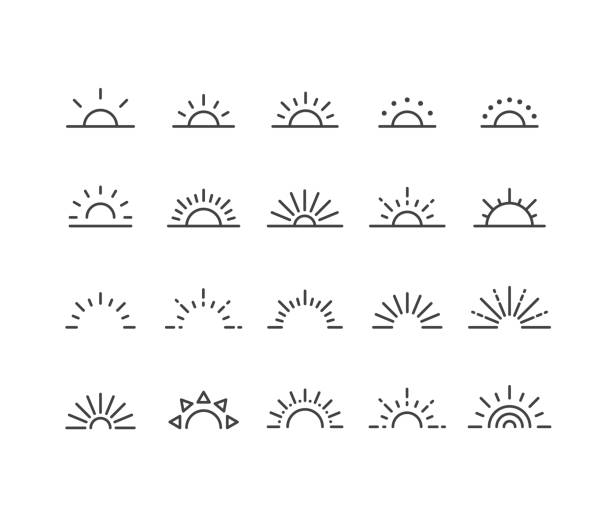 ilustraciones, imágenes clip art, dibujos animados e iconos de stock de iconos sunrise - serie classic line - luz natural