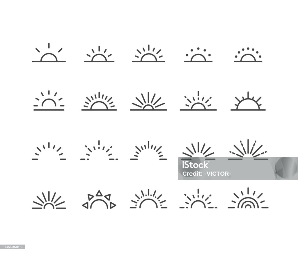 Sunrise Icons - Classic Line Series Editable Stroke - Sunrise - Line Icons Sun stock vector