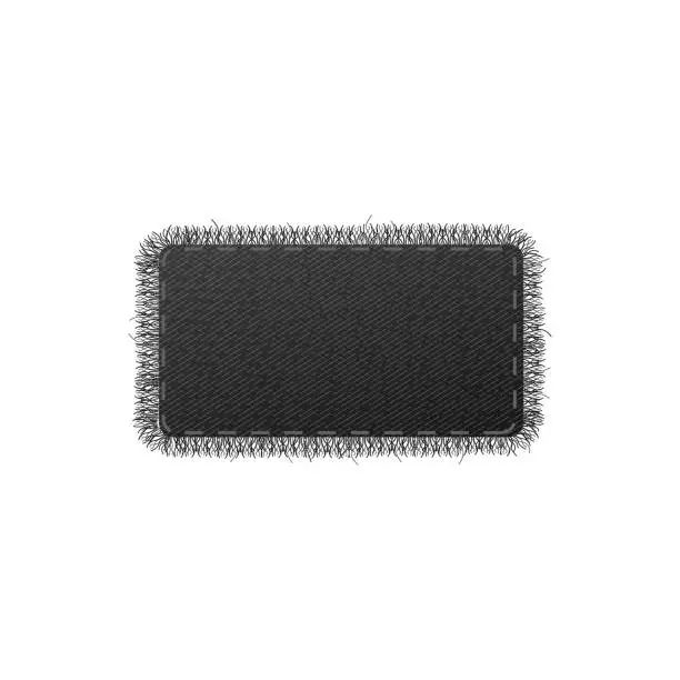 Vector illustration of Rectangular black denim patch with fringed edge vector illustration isolated.