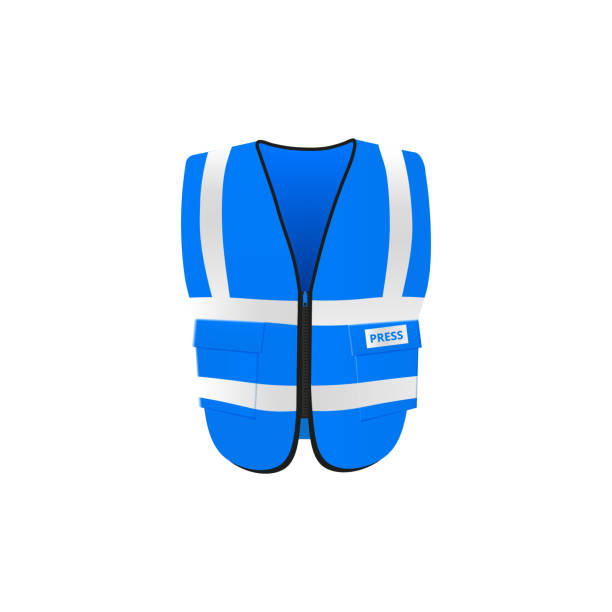 Blue Safety Vest 3d Realistic Mockup Front View Bright Jacket