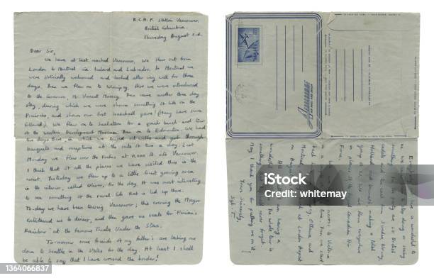 Military Air Letter From Canada 1956 Stock Photo - Download Image Now - Letter - Document, White Background, Mail