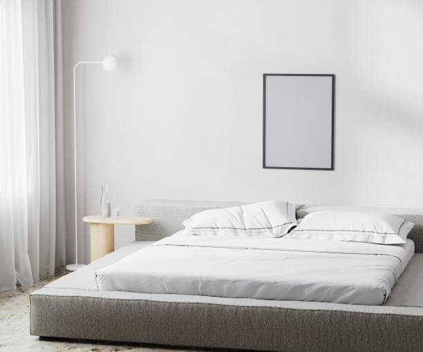 istock empty frame mockup in modern bedroom interior background, scandinavian style, 3d render 1364067194