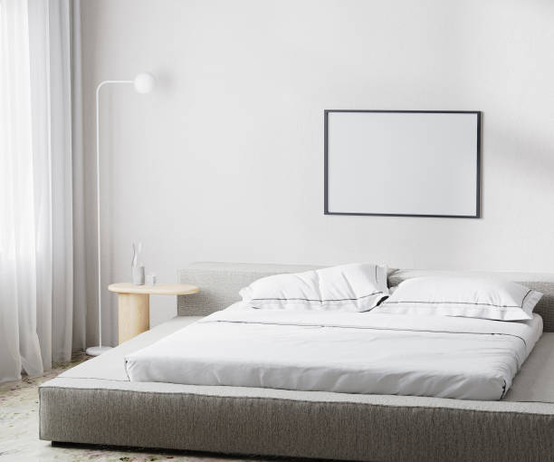 istock empty frame mockup in modern bedroom interior background, scandinavian style, 3d render 1364067199