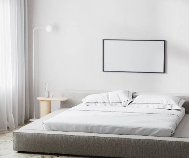 istock empty frame mockup in modern bedroom interior background, scandinavian style, 3d render 1364067220