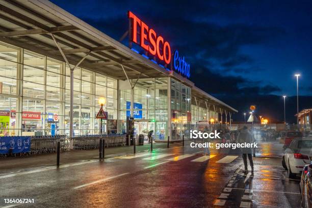 Tesco Extra Superstore Exterior Stock Photo - Download Image Now - Tesco, Supermarket, Outdoors