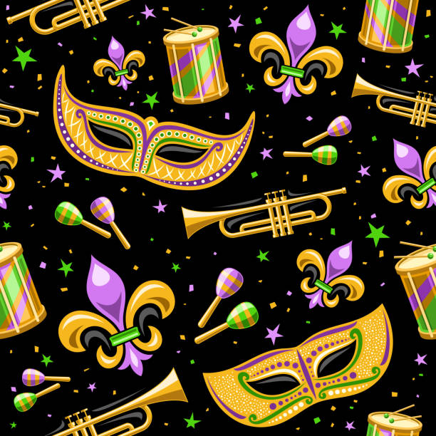 vektor mardi gras seamless muster - mardi gras backgrounds fleur de lys symbol stock-grafiken, -clipart, -cartoons und -symbole