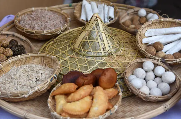 Assamese traditional food items displayed for sell in a stall ahead of Bhogali Bihu Festiva.