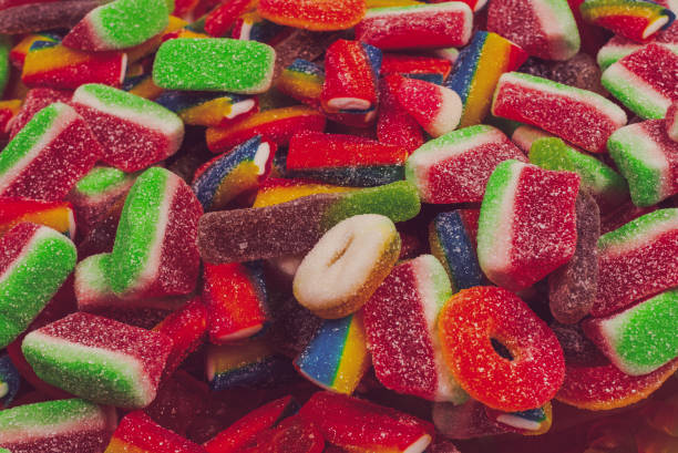 istock Assorted gummy candies. Top view. Jelly  sweets background. 1364068474