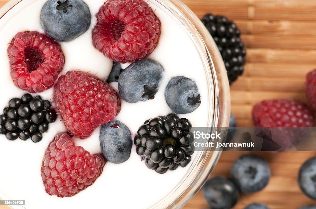 Yogurt with blueberries, raspberries and blackberries Berry Fruit Stock Photo