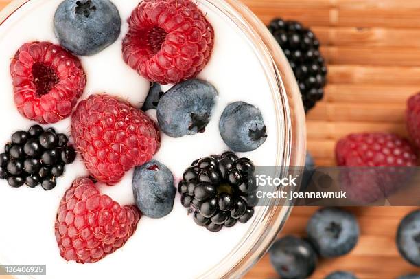 Yogurt With Blueberries Raspberries And Blackberries Stock Photo - Download Image Now